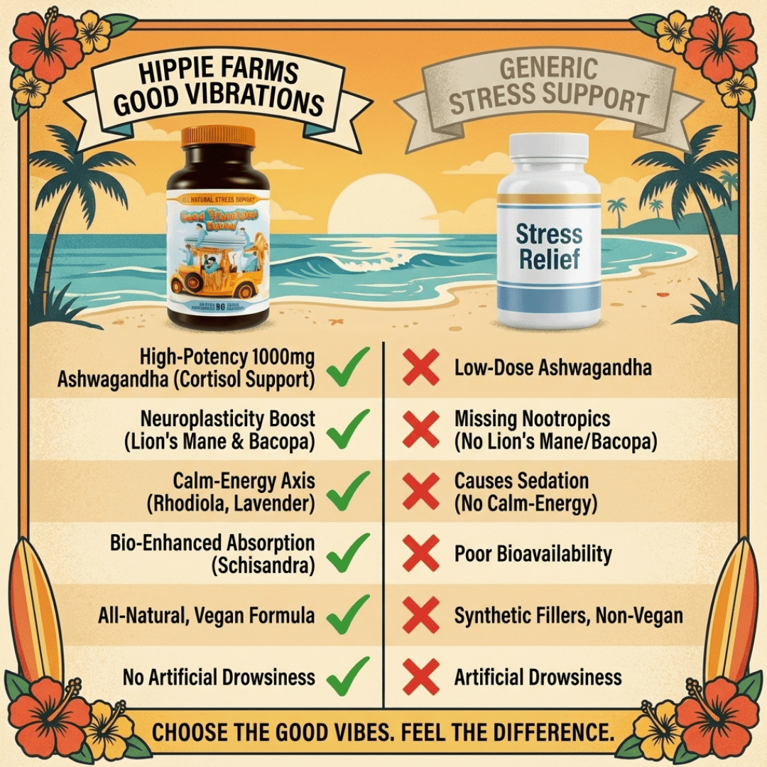 Stress Support - Good Vibrations Blend - Ashwagandha, Lions Mane, & More - Hippie Farms
