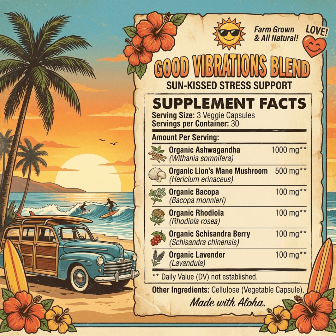 Stress Support - Good Vibrations Blend - Ashwagandha, Lions Mane, & More - Hippie Farms