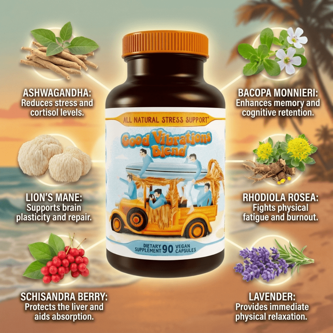 Stress Support - Good Vibrations Blend - Ashwagandha, Lions Mane, & More - Hippie Farms