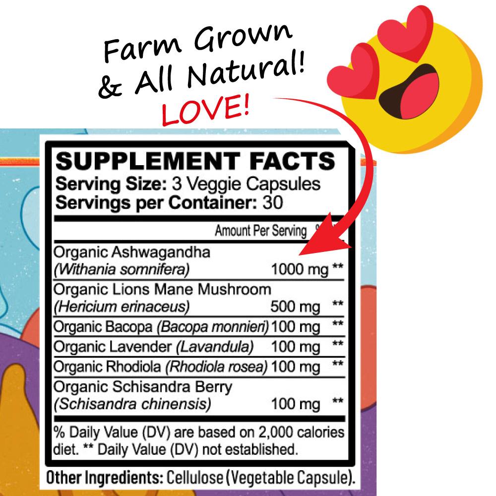 All Natural Stress Support - Bass Player Heads East Blend - Ashwagandha, Lions Mane, & More - Hippie Farms