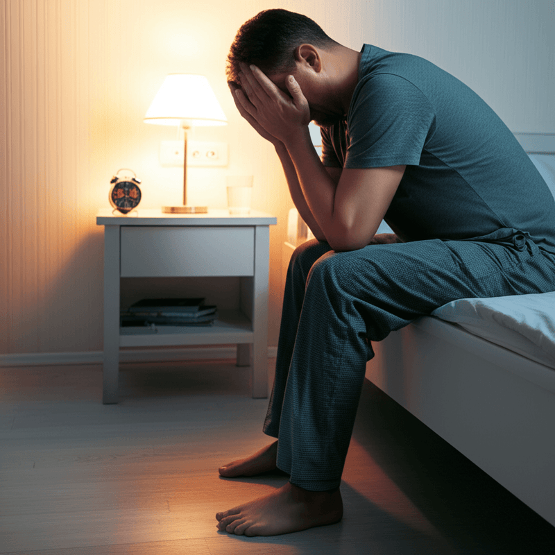 Man gripping foot in pain at 3am