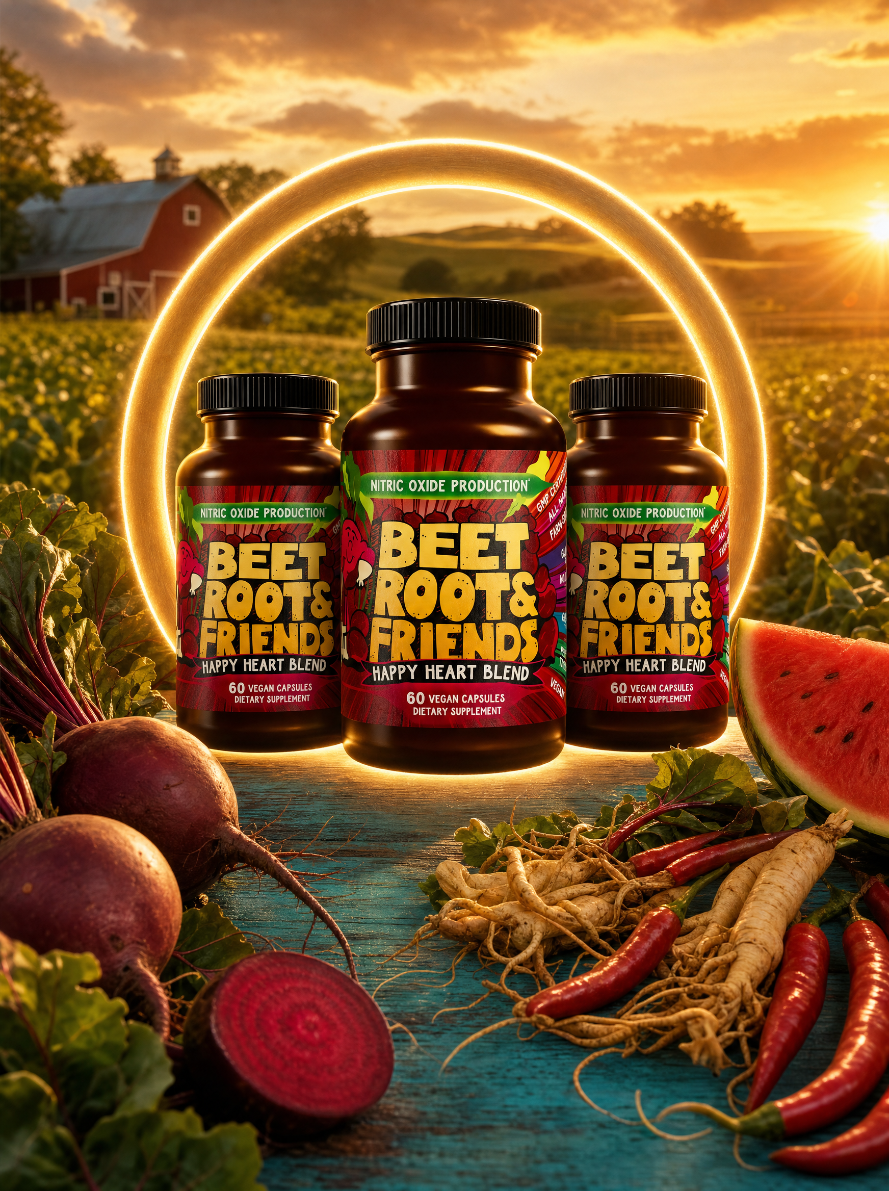 Beet Root and Friends three bottles golden ring farm hero