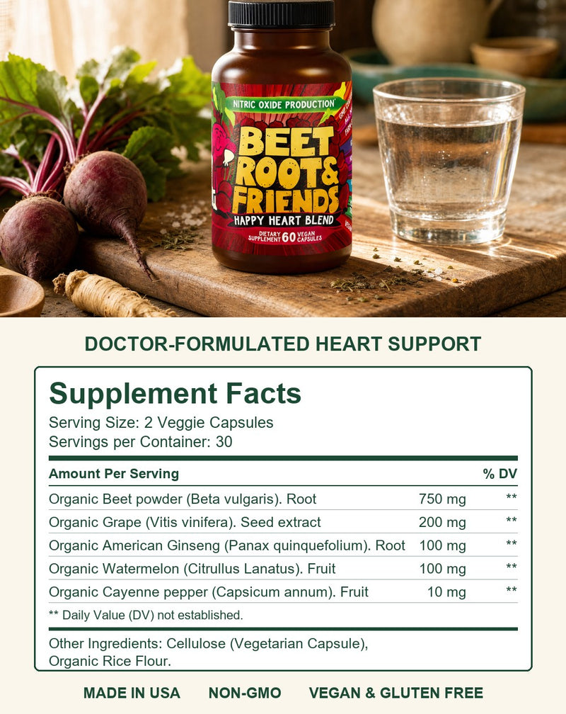 Beet Root and Friends kitchen scene with Supplement Facts