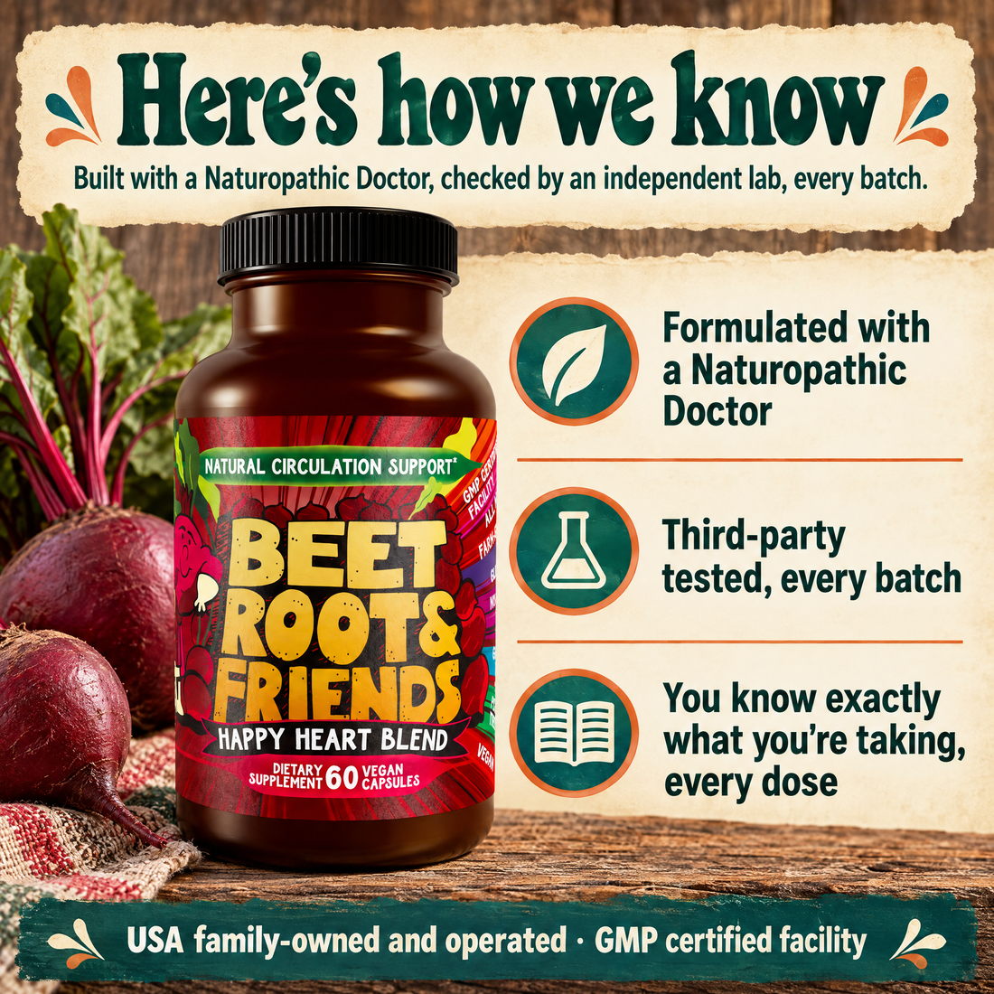 Beet Root & Friends: formulated with a Naturopathic Doctor and third-party tested every batch