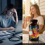 Stressed night versus calm morning with Good Vibrations Blend ashwagandha supplement