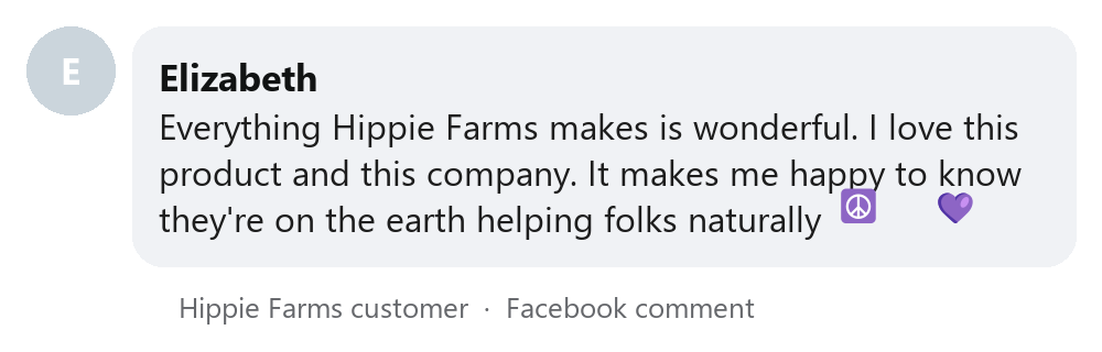 Hippie Farms customer comment