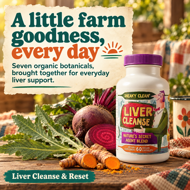 Liver Cleanse & Reset: rustic botanical product scene