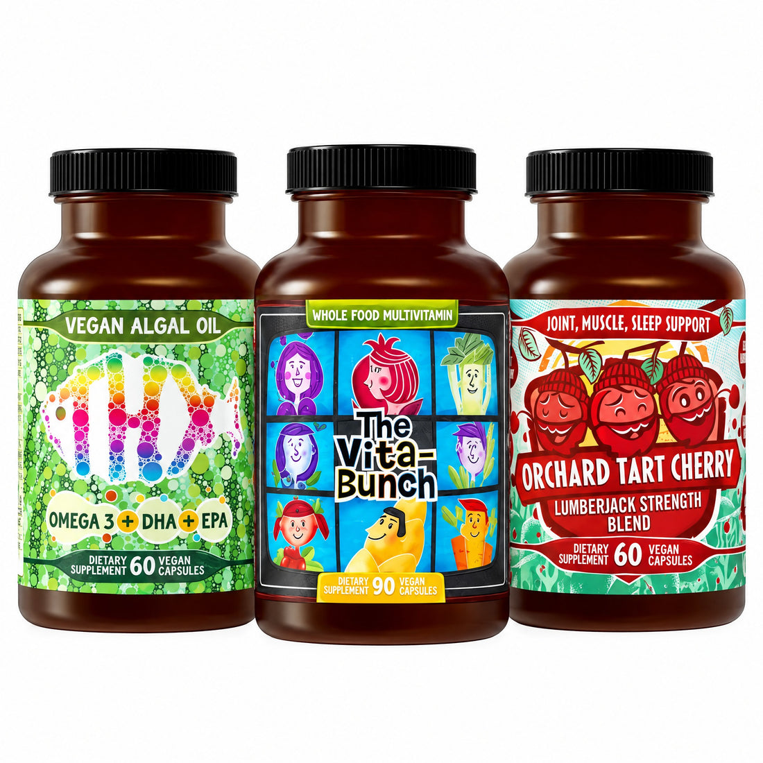 Lumberjack Bundle: the bundle's Hippie Farms supplement bottles side by side