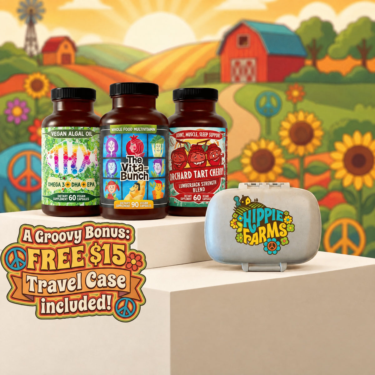 Lumberjack Bundle: Hippie Farms supplement bottles with the free travel pill case