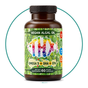 Vegan Omega-3 bottle packshot in teal circle