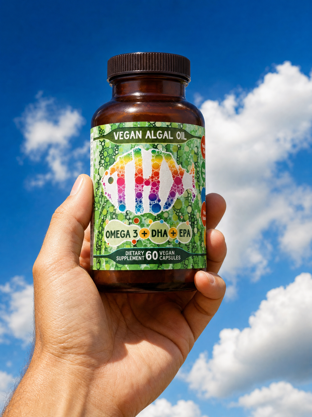 Hippie Farms Vegan Omega-3 hand sky