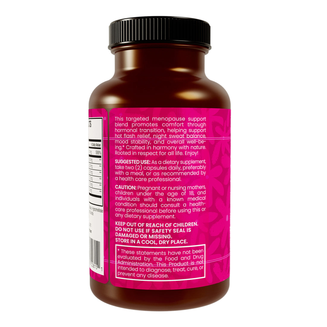 PAUSE Menopause Support bottle, side view