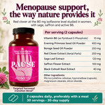 PAUSE Menopause Support: complete ingredients, serving amounts and daily use