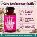 PAUSE: every dose printed, third-party tested, GMP certified facility, 99-Day Groovy Guarantee
