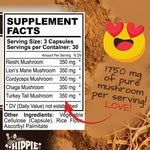 Premium Immunity, Gut Health, and Brain Cognition Formula - 5 Mushrooms Reserve Blend - Hippie Farms