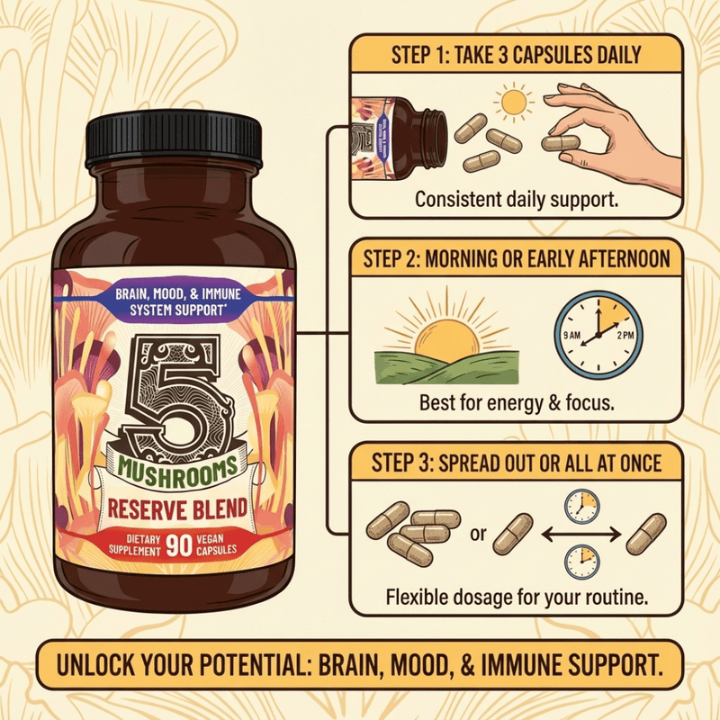 Premium Immunity, Gut Health, and Brain Cognition Formula - 5 Mushrooms Reserve Blend - Hippie Farms