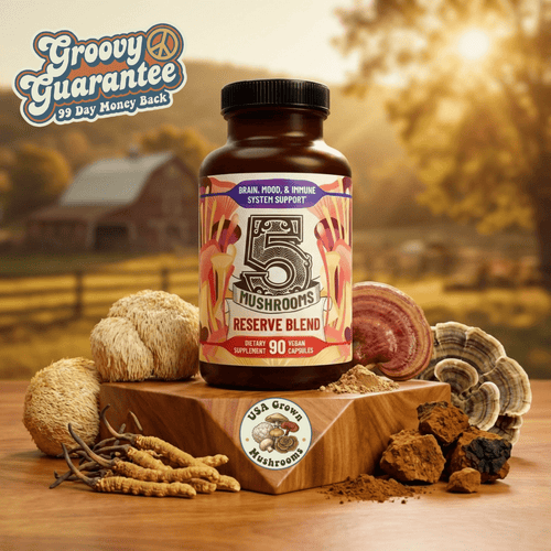 Premium Immunity, Gut Health, and Brain Cognition Formula - 5 Mushrooms Reserve Blend - Hippie Farms