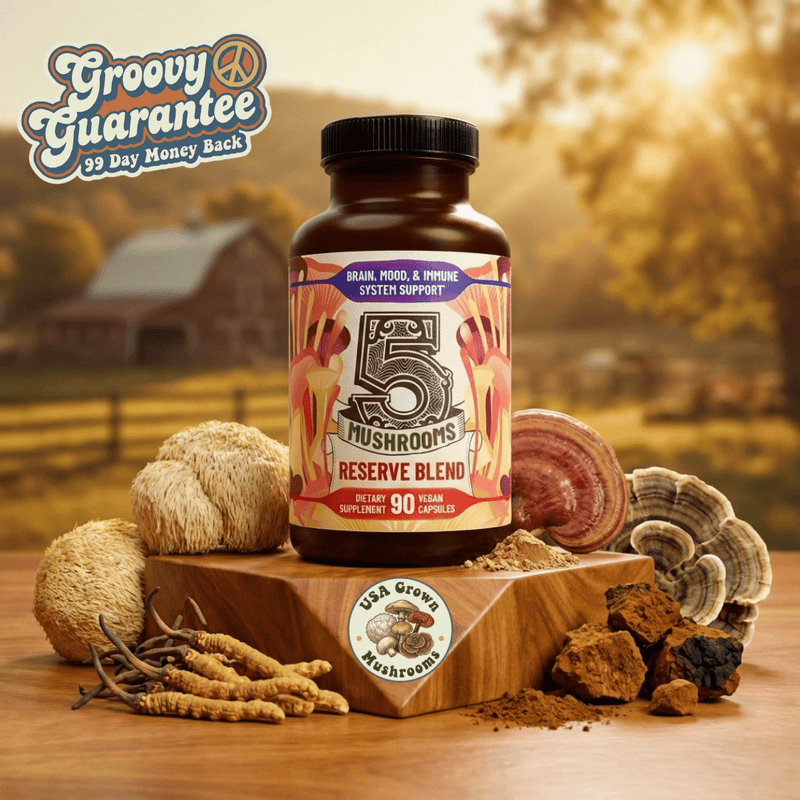 Premium Immunity, Gut Health, and Brain Cognition Formula - 5 Mushrooms Reserve Blend - Hippie Farms