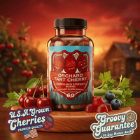 Premium tart cherry supplement for joint comfort and muscle recovery in a stylish bottle.