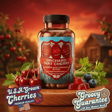 Premium tart cherry supplement for joint comfort and muscle recovery in a stylish bottle.