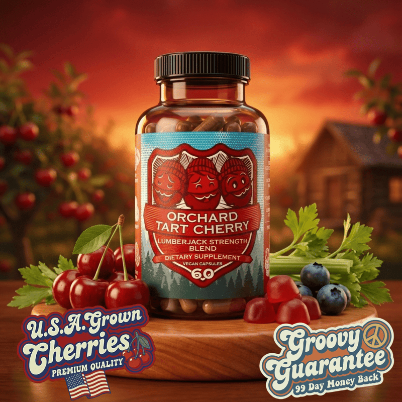 Premium tart cherry supplement for joint comfort and muscle recovery in a stylish bottle.