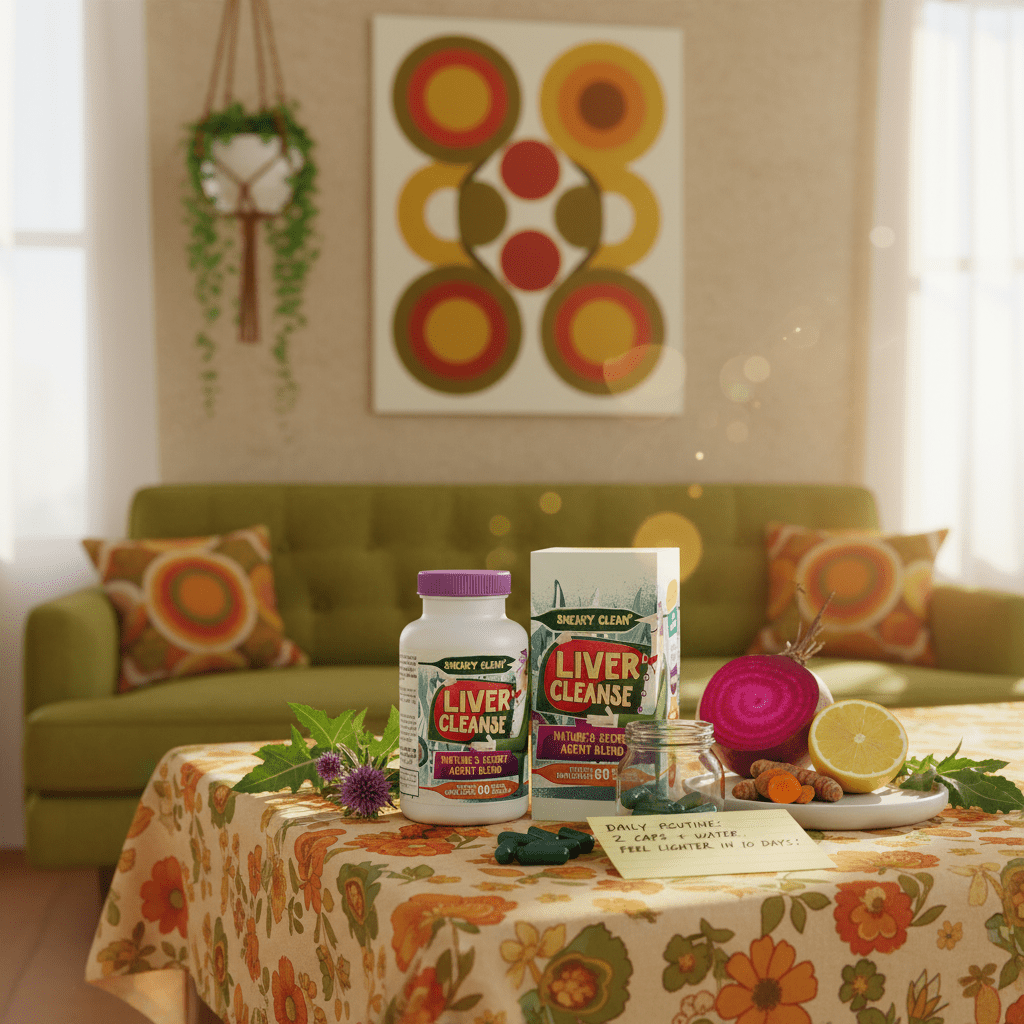 Premium liver cleanse supplement bottle and box on floral table with beet, lemon, and herbs for liver detox and bile support