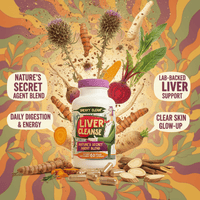 Premium bottle of liver cleanse supplement with milk thistle, turmeric, beetroot and capsules promoting liver detox and digestive support