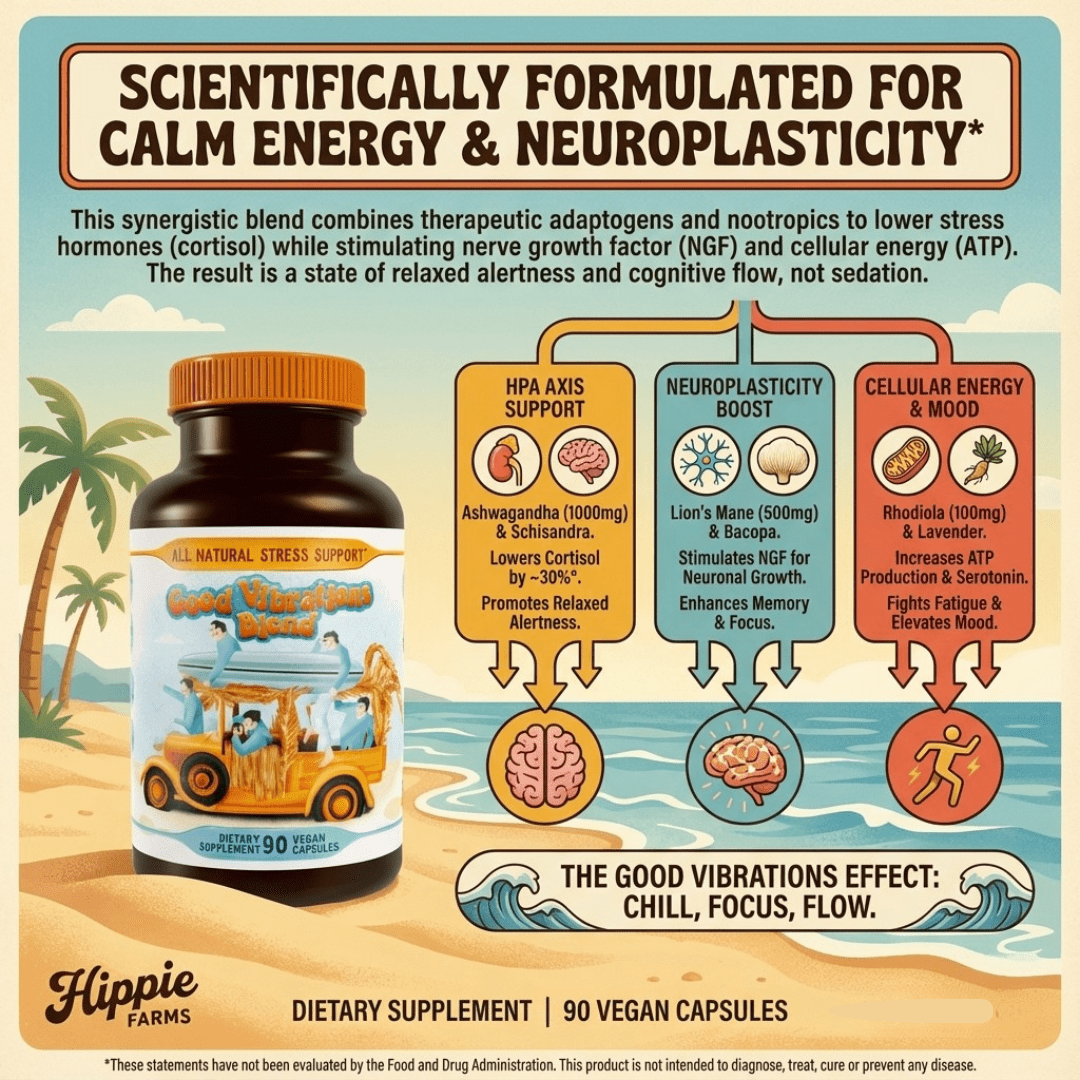 Stress Support - Good Vibrations Blend - Ashwagandha, Lions Mane, & More - Hippie Farms