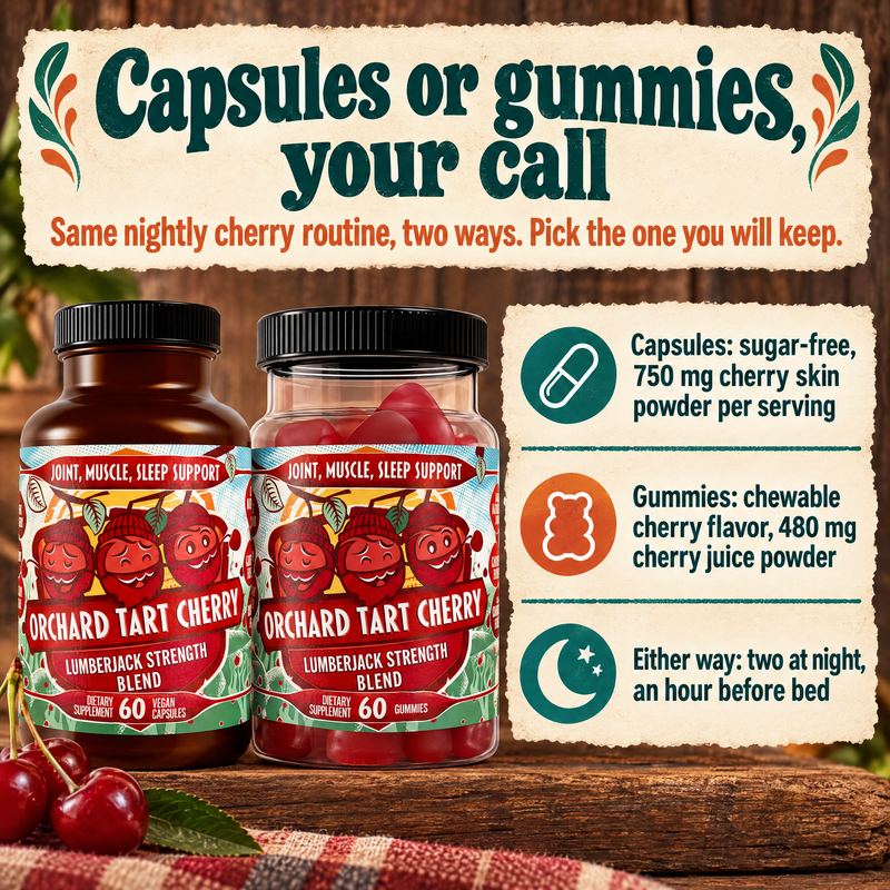 Orchard Tart Cherry capsules or gummies: the same nightly routine, two ways
