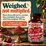 Orchard Tart Cherry: weighed, not multiplied, 750 mg of tart cherry skin powder per serving