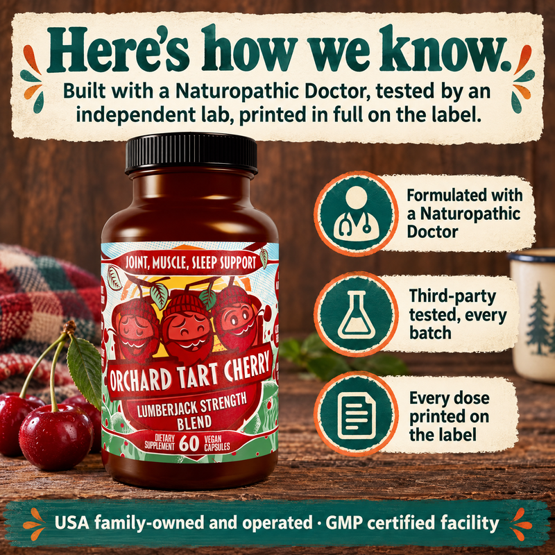Orchard Tart Cherry: formulated with a Naturopathic Doctor, third-party tested, every dose on the label