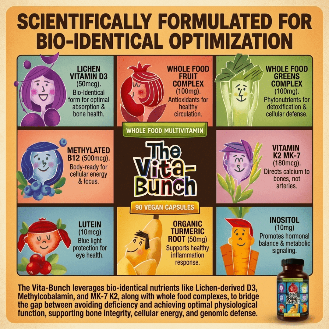 The Vita-Bunch Whole Food Multi-Vitamin for All Adults whole food formula with greens, fruits, methylated B12, vitamin K2, turmeric (90 vegan capsules)