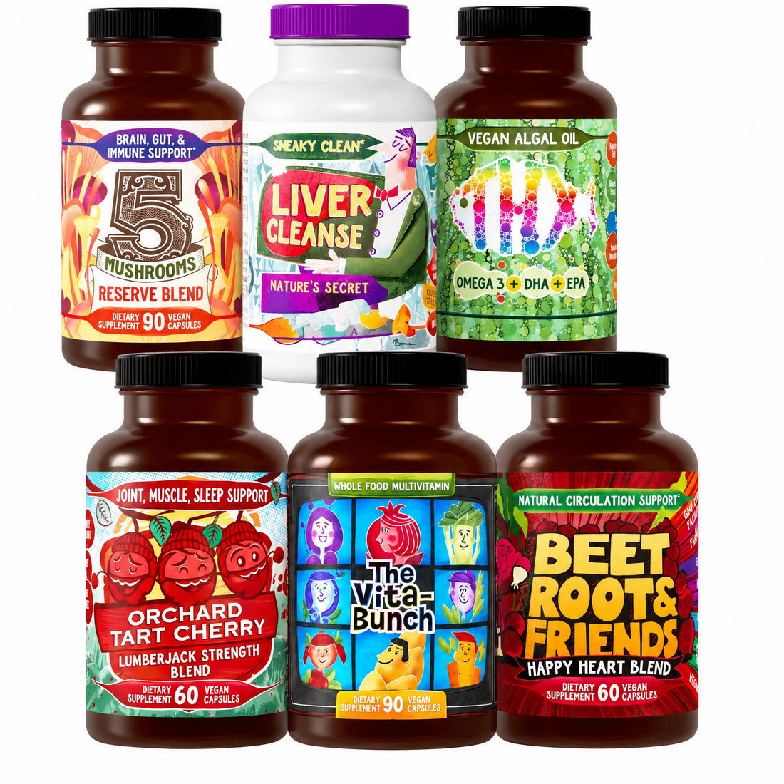 Total Body Wellness Bundle: the bundle's Hippie Farms supplement bottles side by side