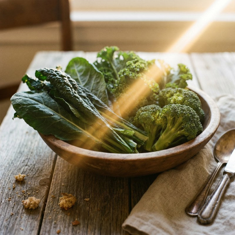 Leafy greens and broccoli for whole-food D3 and K2