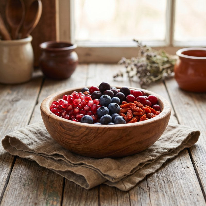 Pomegranate, blueberry and goji superfruits