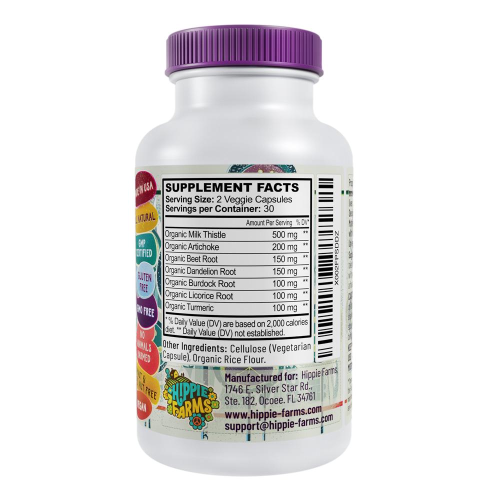 Liver Cleanse Detox Support Supplement - USA Grown Organic Milk Thistle & 7 Cleansing Herbs - Nature's Secret Agent Blend - Hippie Farms