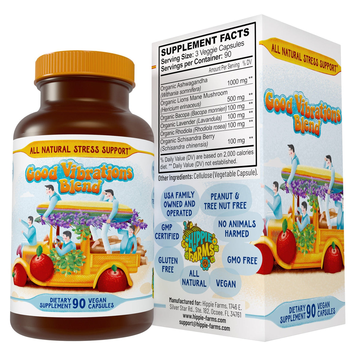 Stress Support - Good Vibrations Blend - Ashwagandha, Lions Mane, &amp; More - Hippie Farms