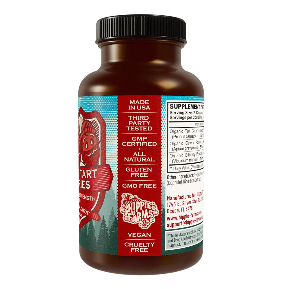 Tart Cherry Capsules - Grown In USA - Lumberjack Strength Blend - Hippie Farms