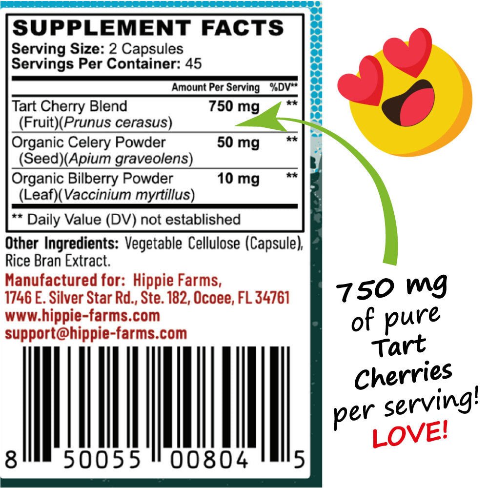 Tart Cherry Capsules - Grown In USA - Lumberjack Strength Blend - Hippie Farms