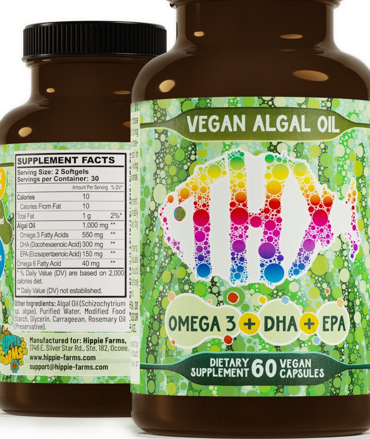Vegan Algae Oil w/ DHA & EPA - The Better, Cruelty Free, Omega-3 - Hippie Farms